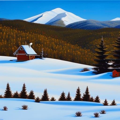 Idyllic Mountain Cabin in Winter Landscape