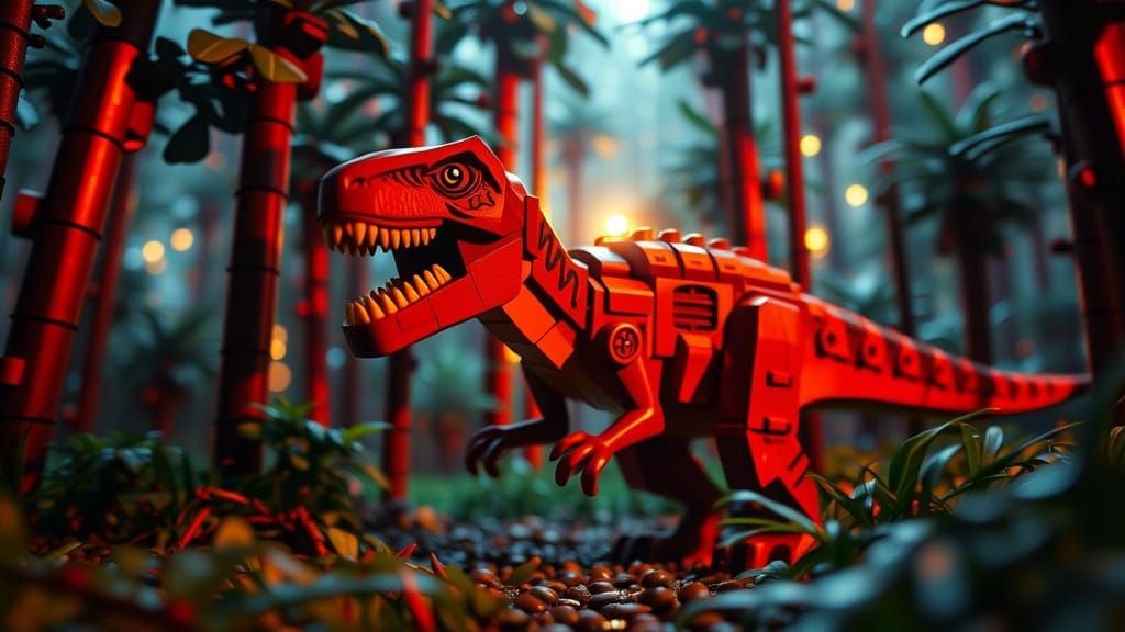 Lego T-Rex in a Dense Lego Forest