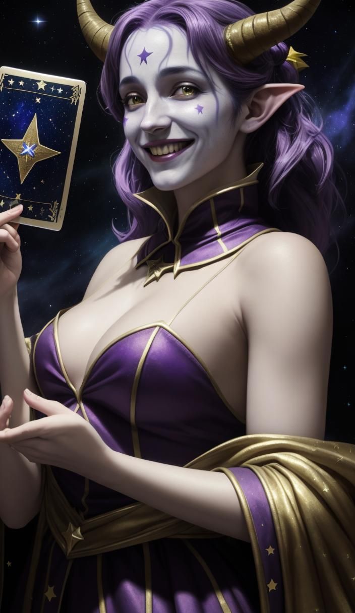 Jester with Tarot Cards Under Stars