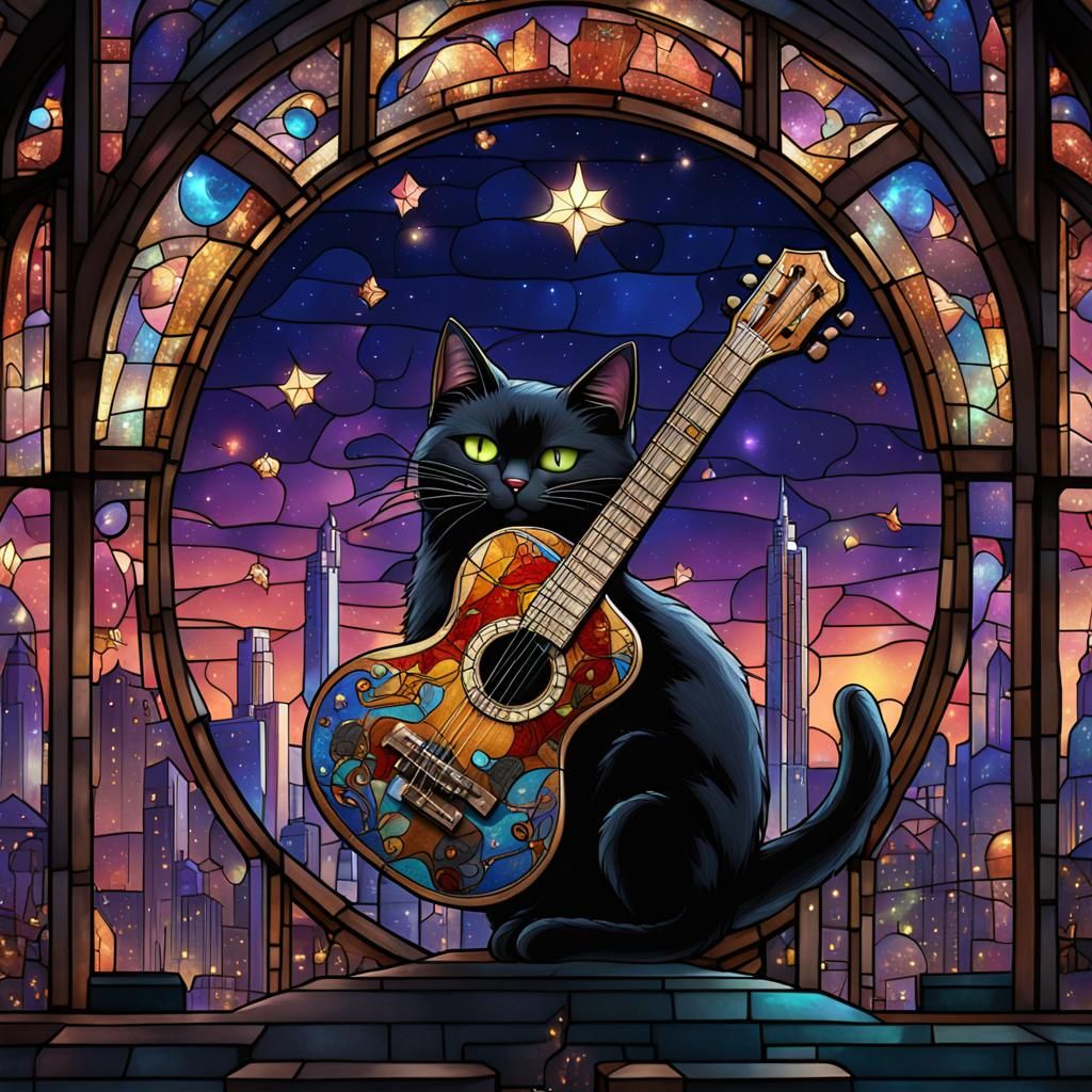 City of Stars: 3D Stained Glass Black Cat