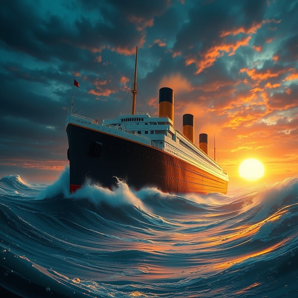 Titanic in Dreamlike, Ethereal Setting with Turquoise Waters...