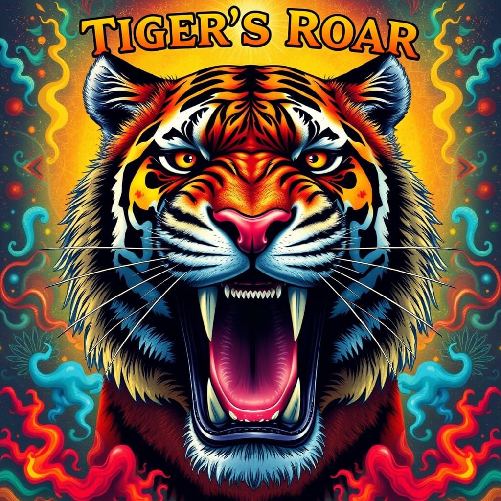 Surreal Cosmic Tiger with Hypnotic Gaze in Vibrant Colors