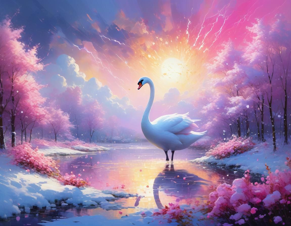 Ethereal Pink Swan in a Surreal Renaissance Style