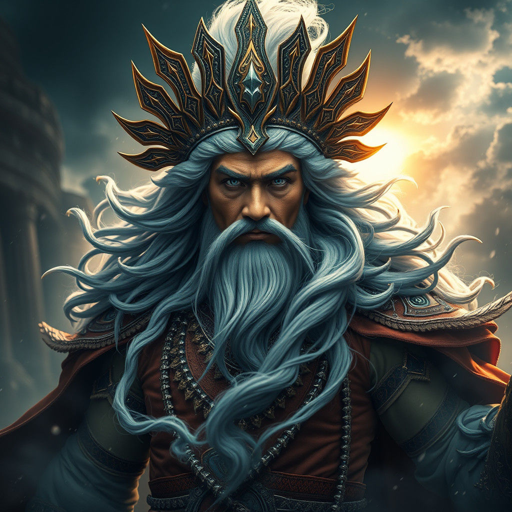 Iranian Wind God Vayu in a Tempestuous Landscape