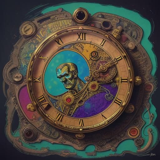 Cosmic Steampunk Cartoon in Mixed Media