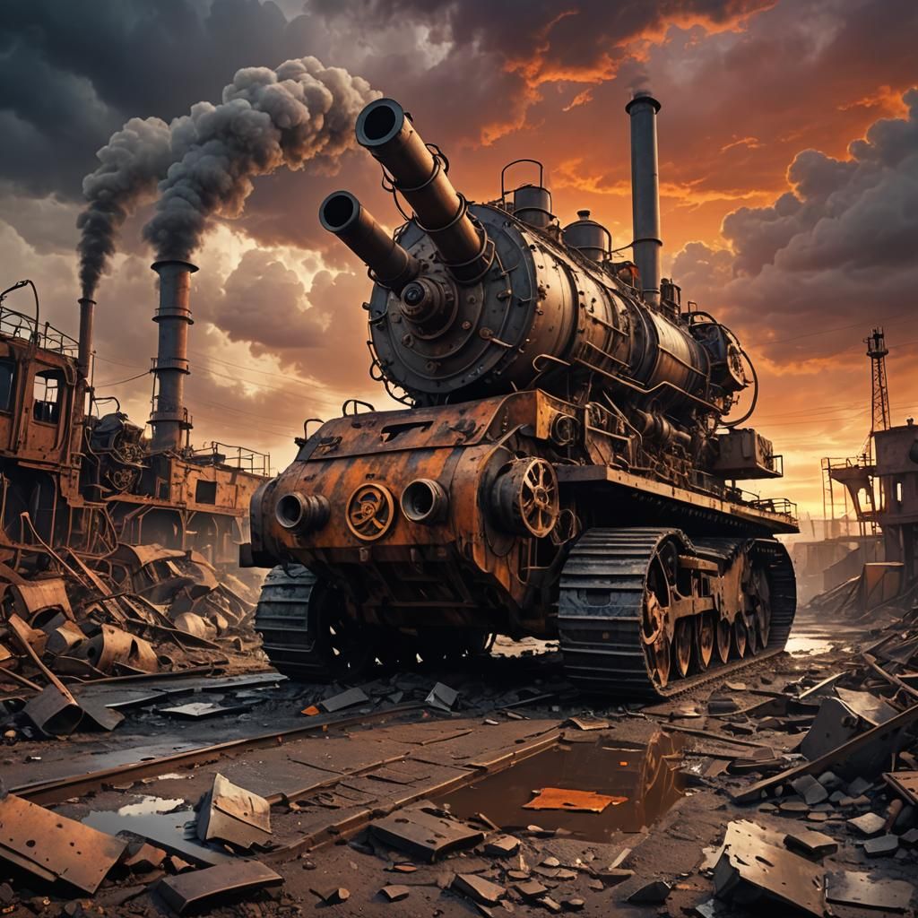 Dieselpunk Caterpillar Destroyer in Ruined Wasteland