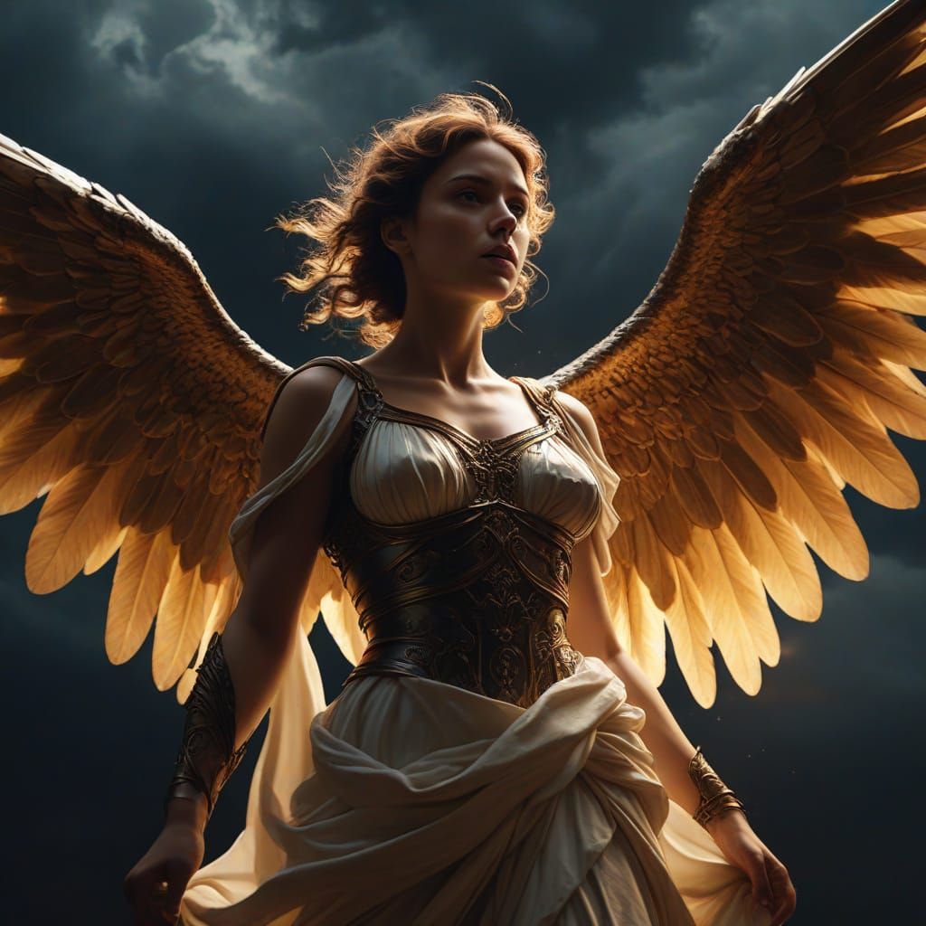 Angel of Light Illuminates Stormy Night in Chiaroscuro Style