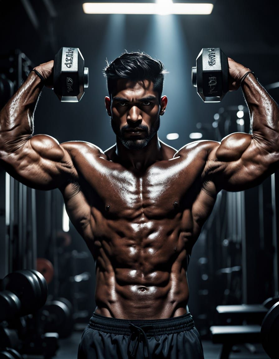 Strong Dark-Skinned Athlete Lifting Weights in a Gym