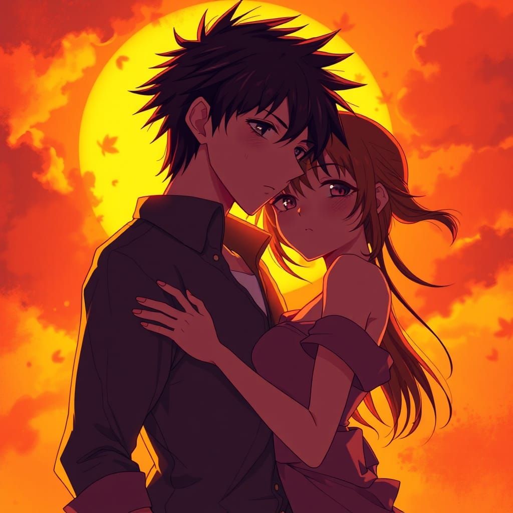 Anime-Style Artwork of Bonded Characters in Sunset Lighting