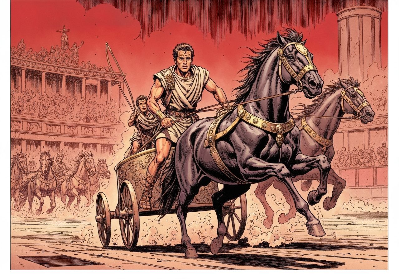Ben-Hur in Dramatic Chariot Race, Graphic Novel Style