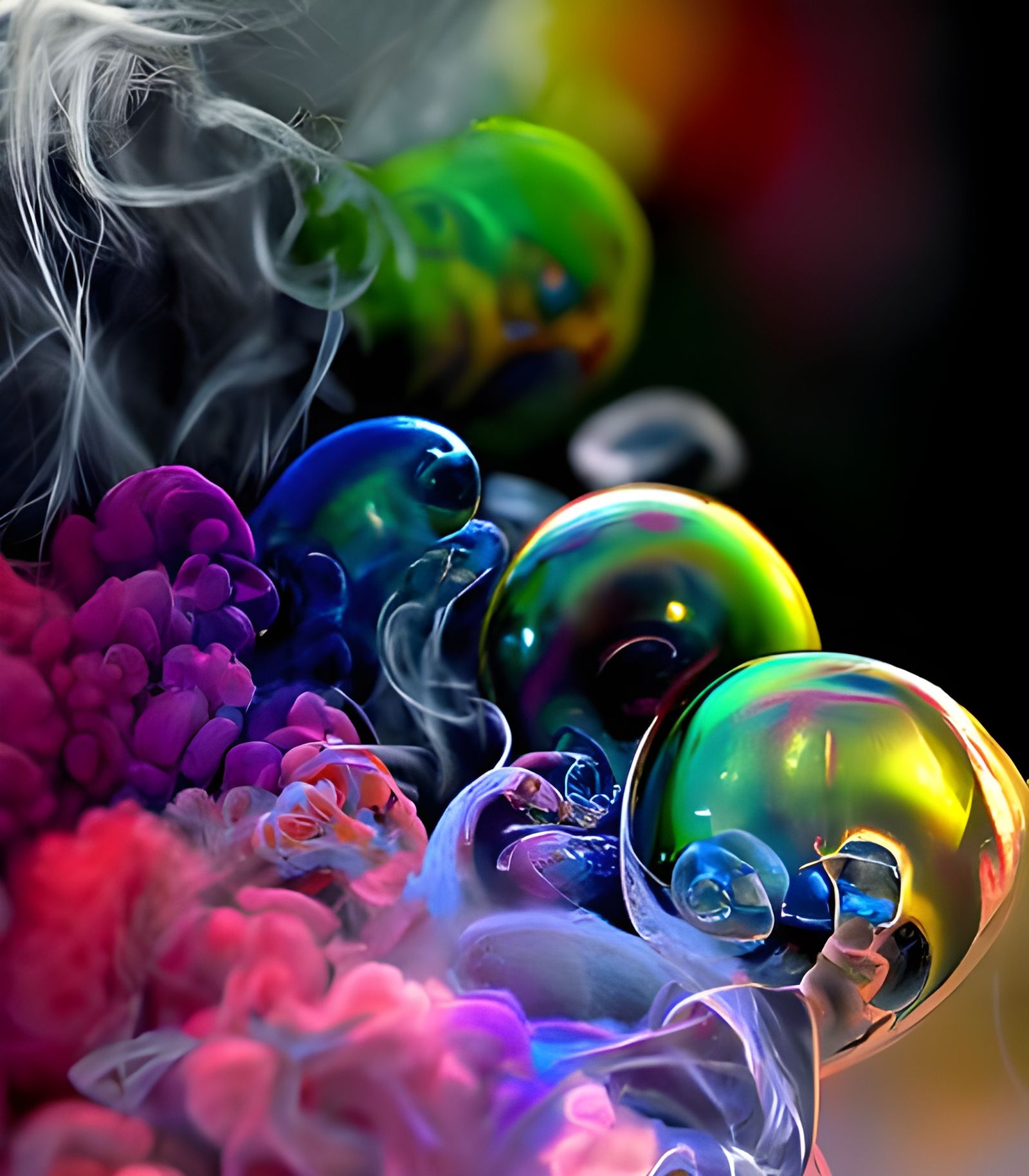 Smoke Bubble Hybrids in Hyperrealistic Rainbow Colors