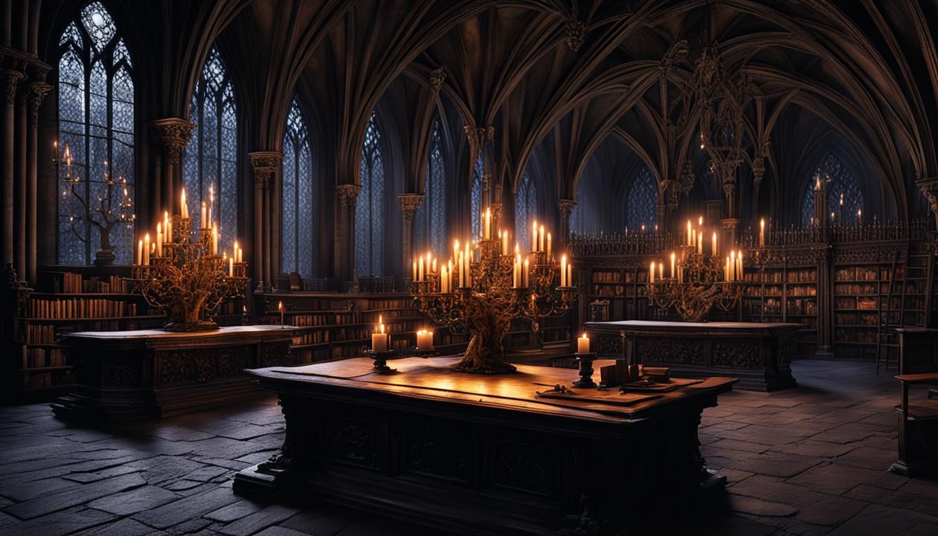 Dark Academia Library in Elaborate Gothic Style