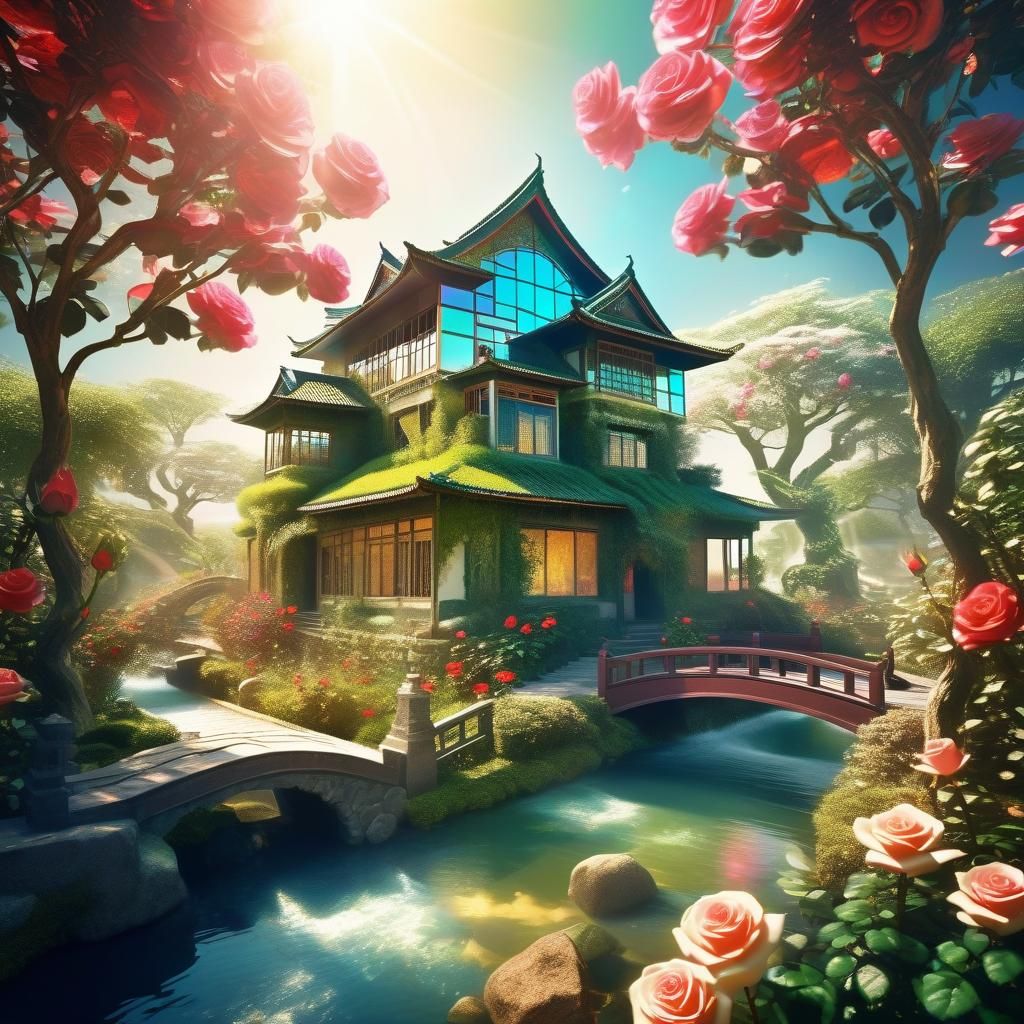 Double Exposure: Oriental House and Rose Garden