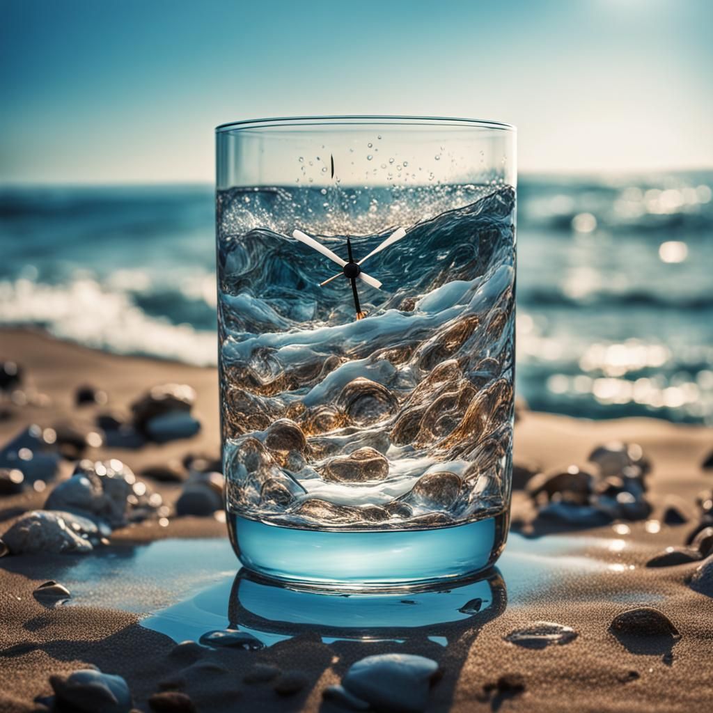 Hyperrealistic Glass on Beach at Sunset