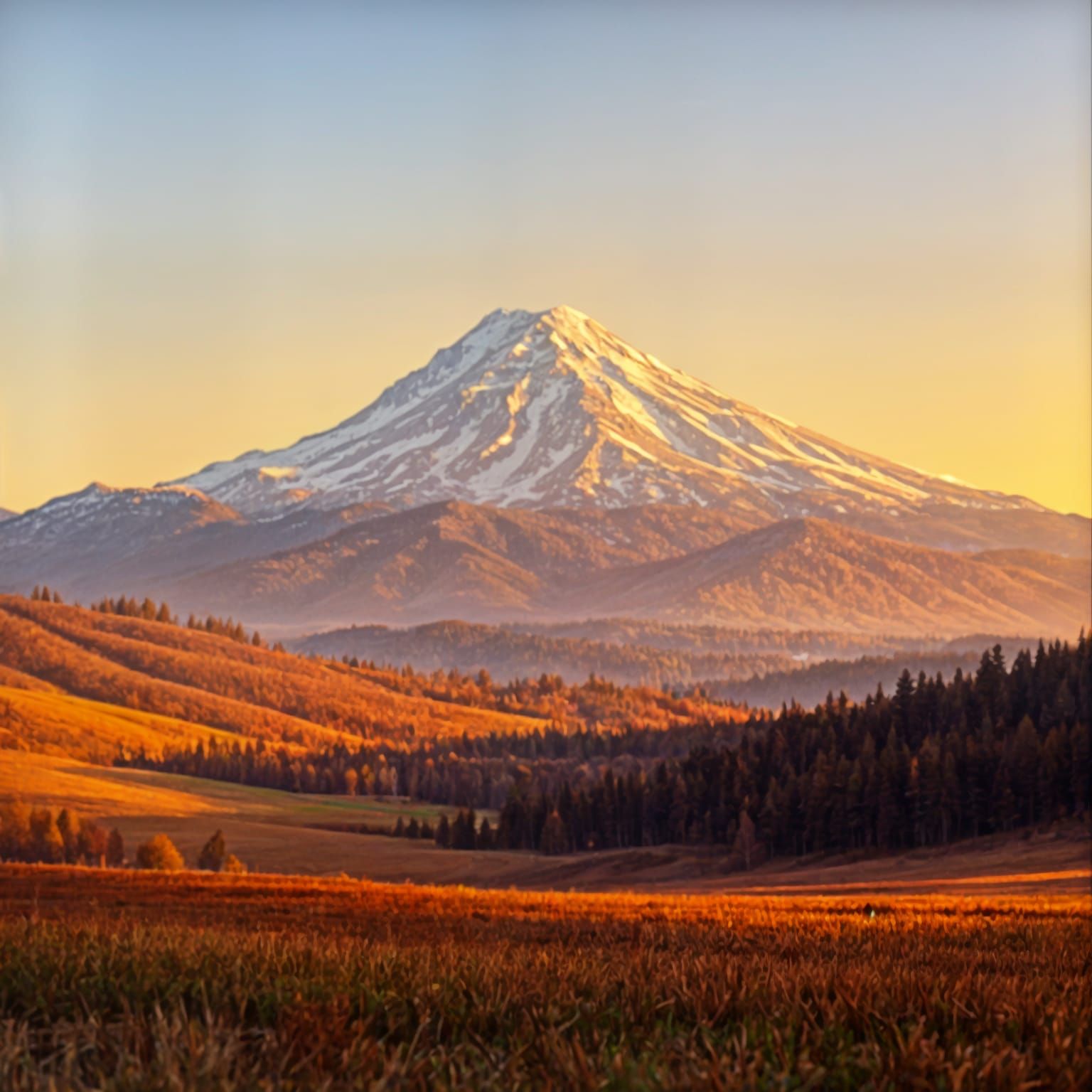 Mt. Hood Dominates Autumn Landscape in Snowy Glory
