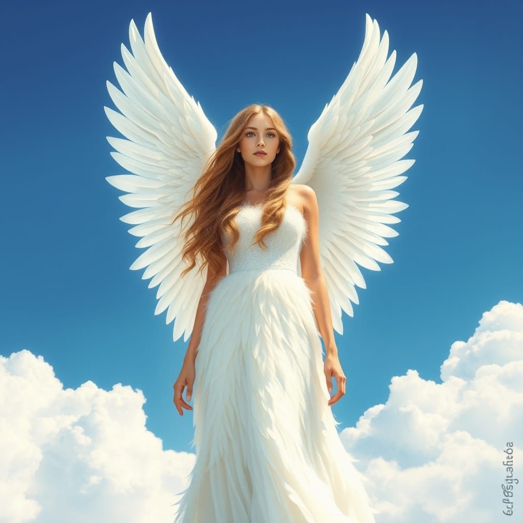 Ethereal Angel in Watercolor Sky