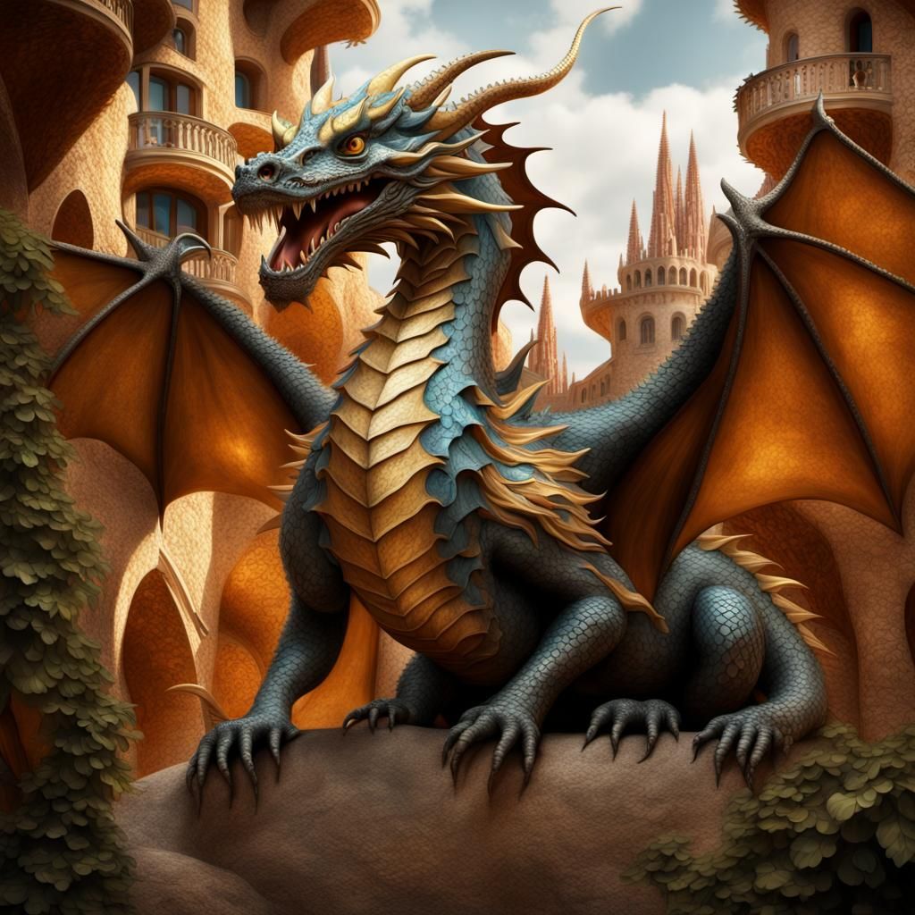 Dragon Art Inspired by Klimt and Gaudi
