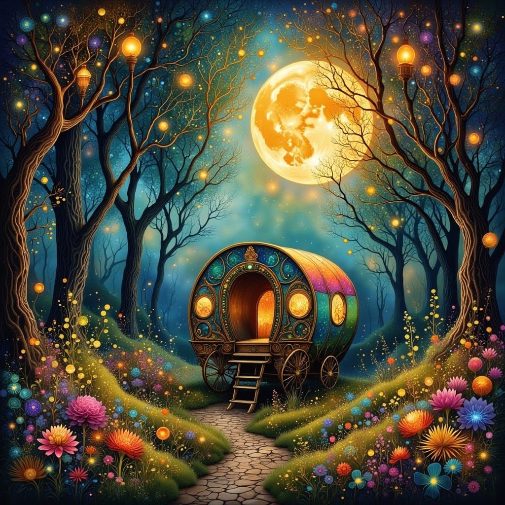Enchanted Gypsy Caravan in Magical Forest