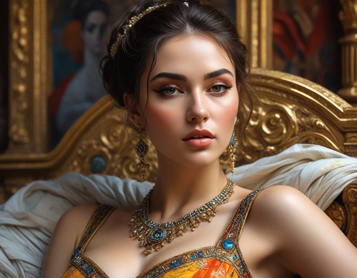 Elegant Roman Goddess in Opulent Attire