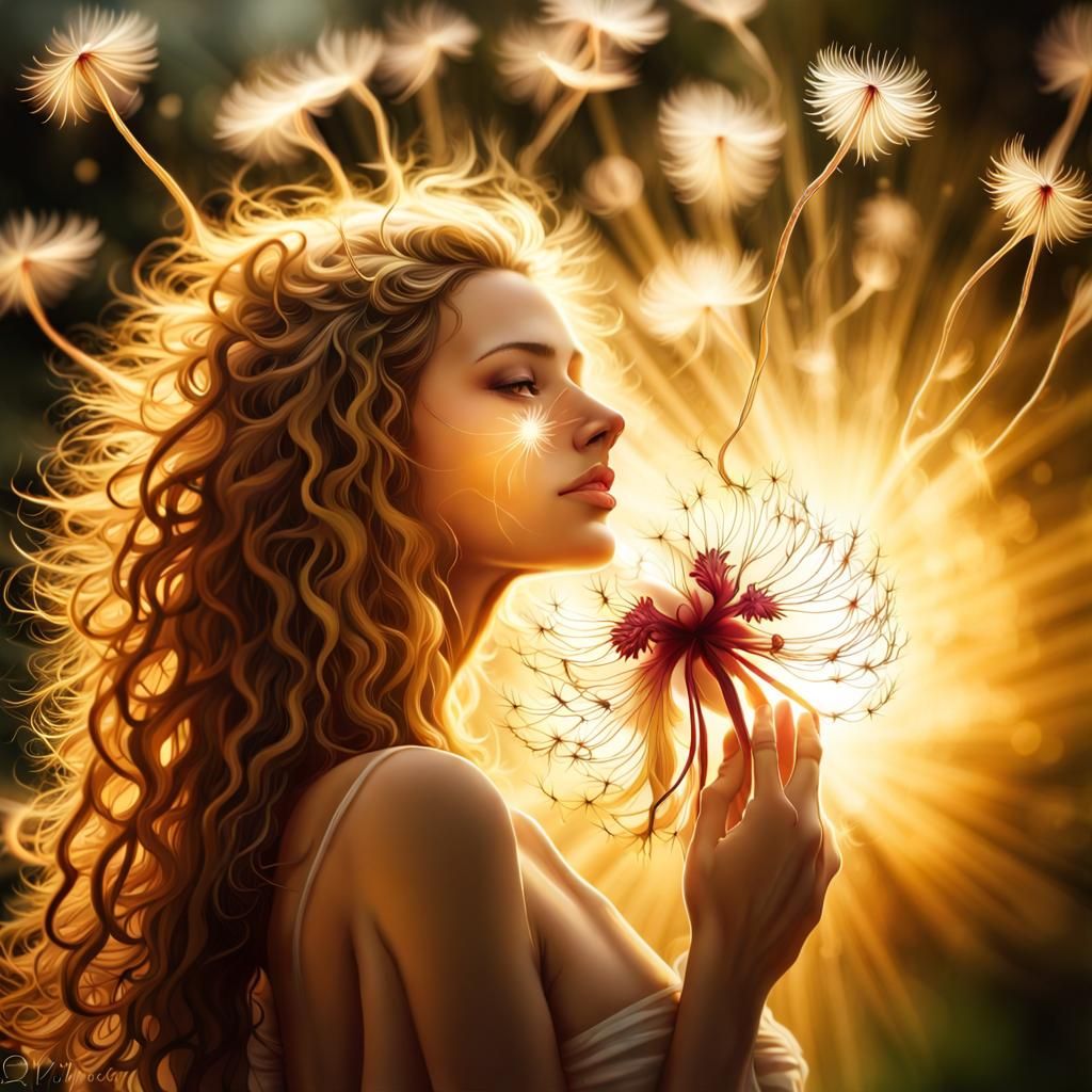 Ethereal Nymph with Dandelion Seeds and Flower Hybrids
