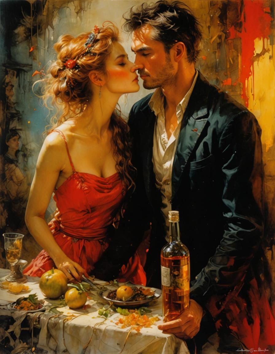 Beautiful Couple in Detailed Colorful Illustration