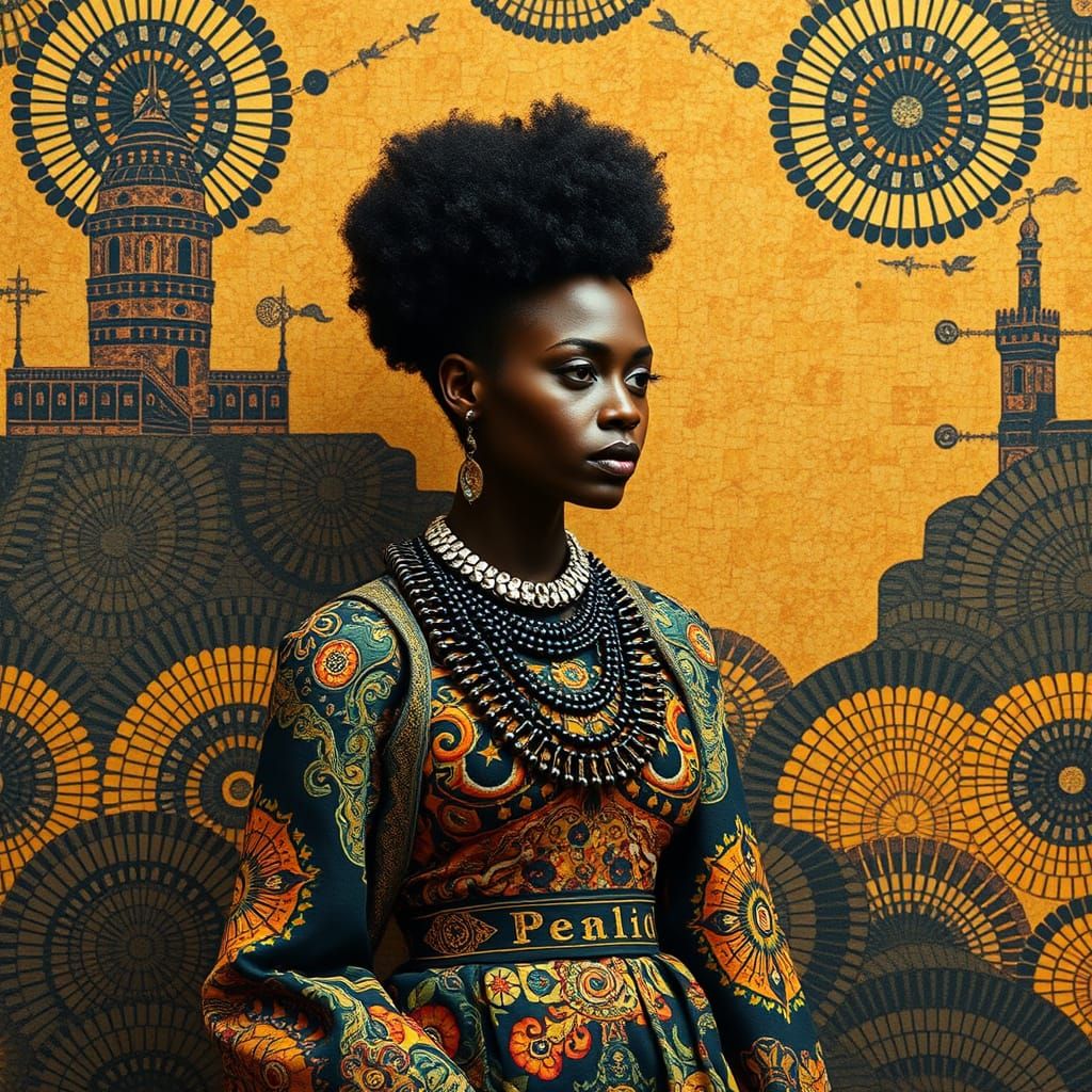 Sophisticated African Queen in Mixed Media Masterpiece