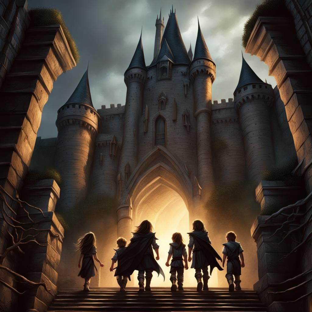 Warriors Approach Dark Castle: Hyperdetailed Fantasy Art