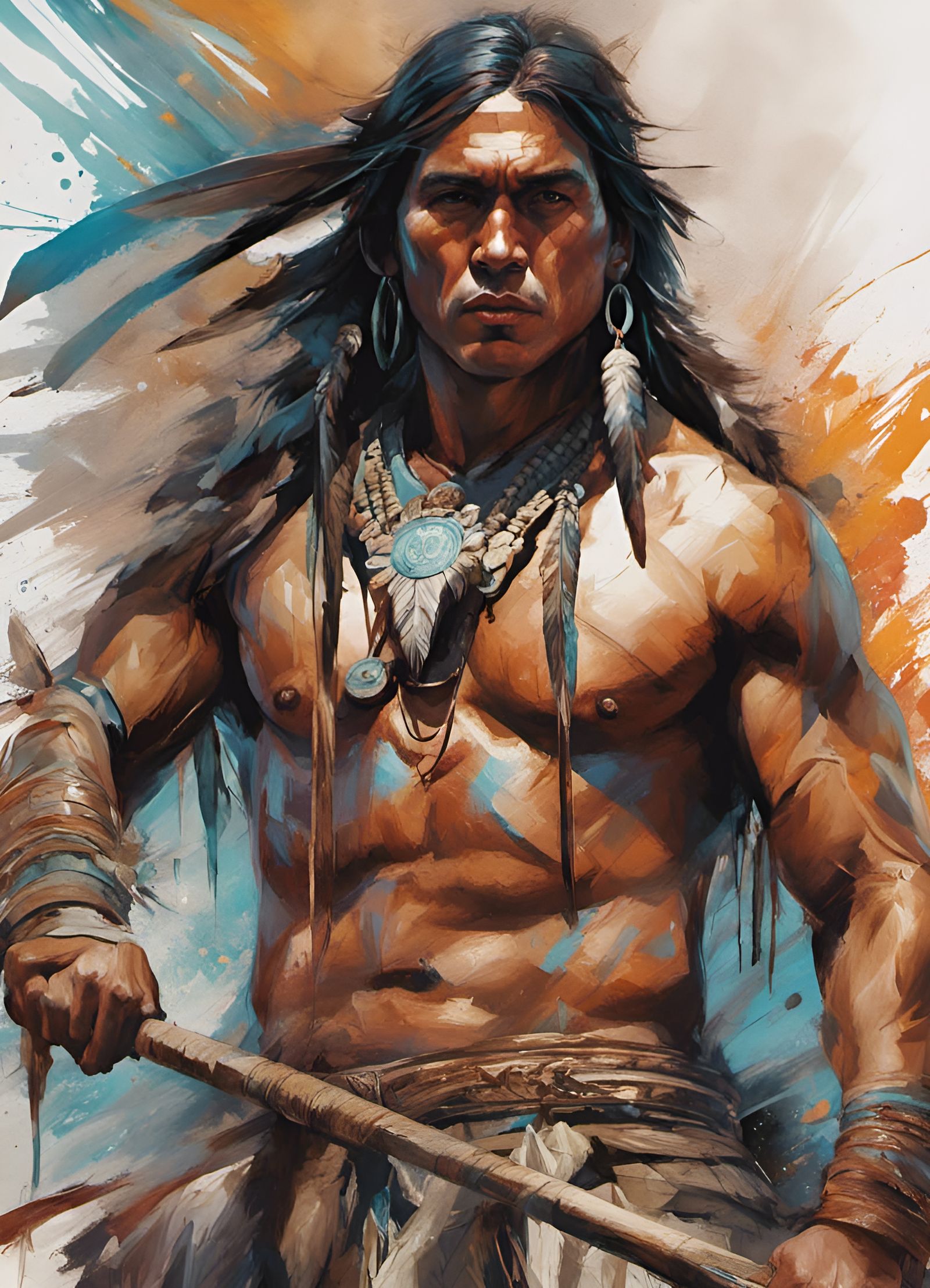 Fierce Native American Warrior in Artgerm Style
