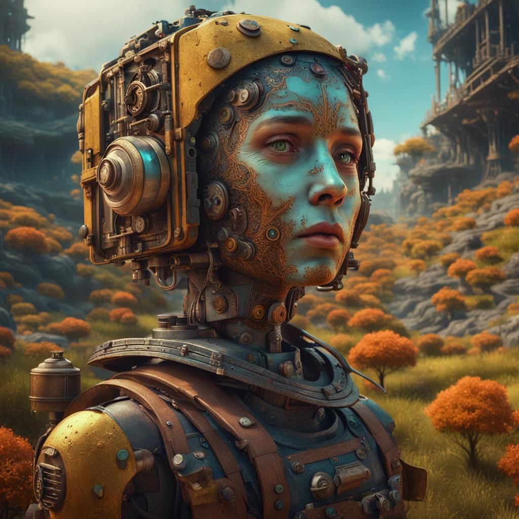 Industrial Revolution Robot Girl in Wes Anderson Style
