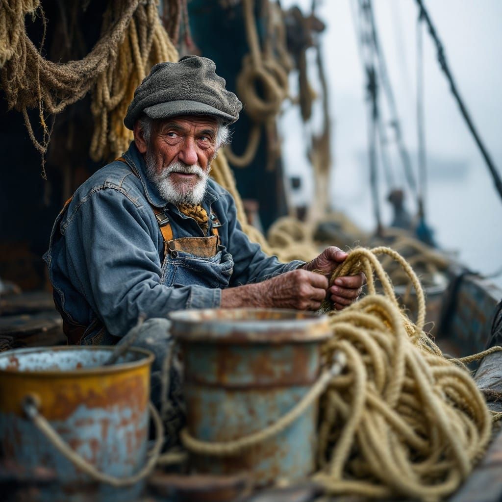 Weathered Fisherman at Work