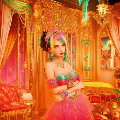 Surrealist Boudoir Scene in 3D with Jewels