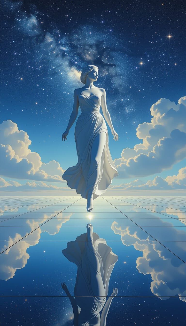 Ethereal Marble Sculpture Above Mirror Plateau