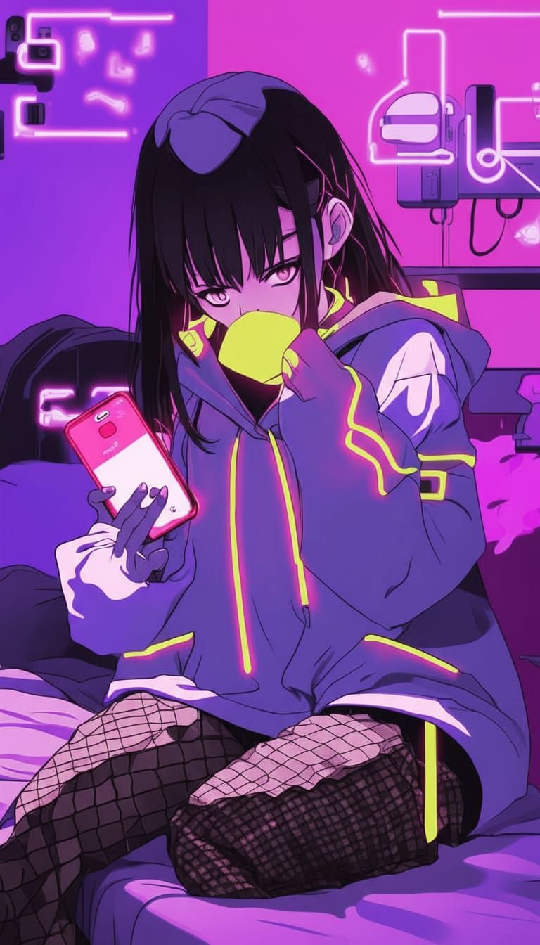 Cyber Goth Girl in Lofi Anime Aesthetic