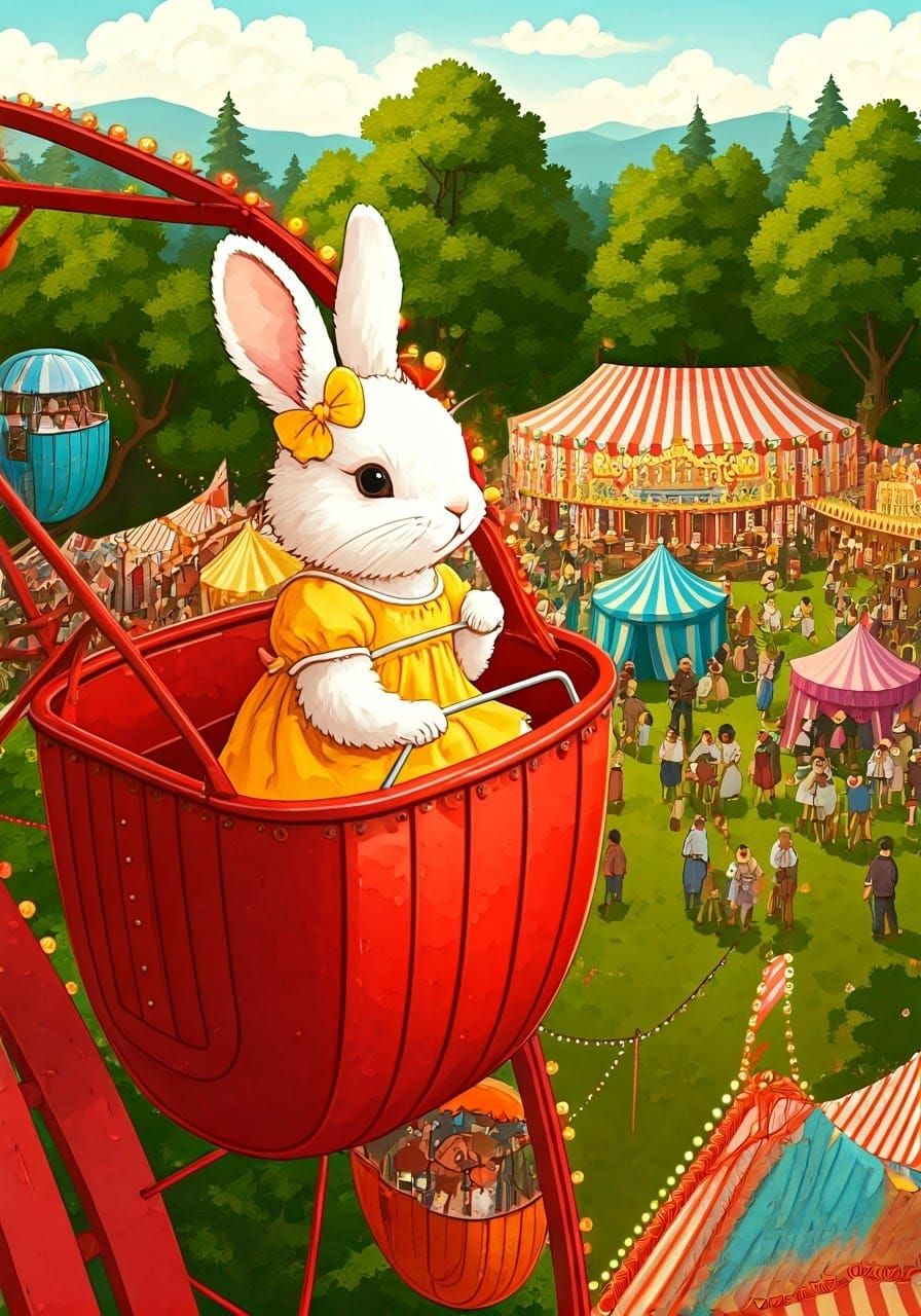 Rabbit's Whimsical Ferris Wheel Ride at County Fair