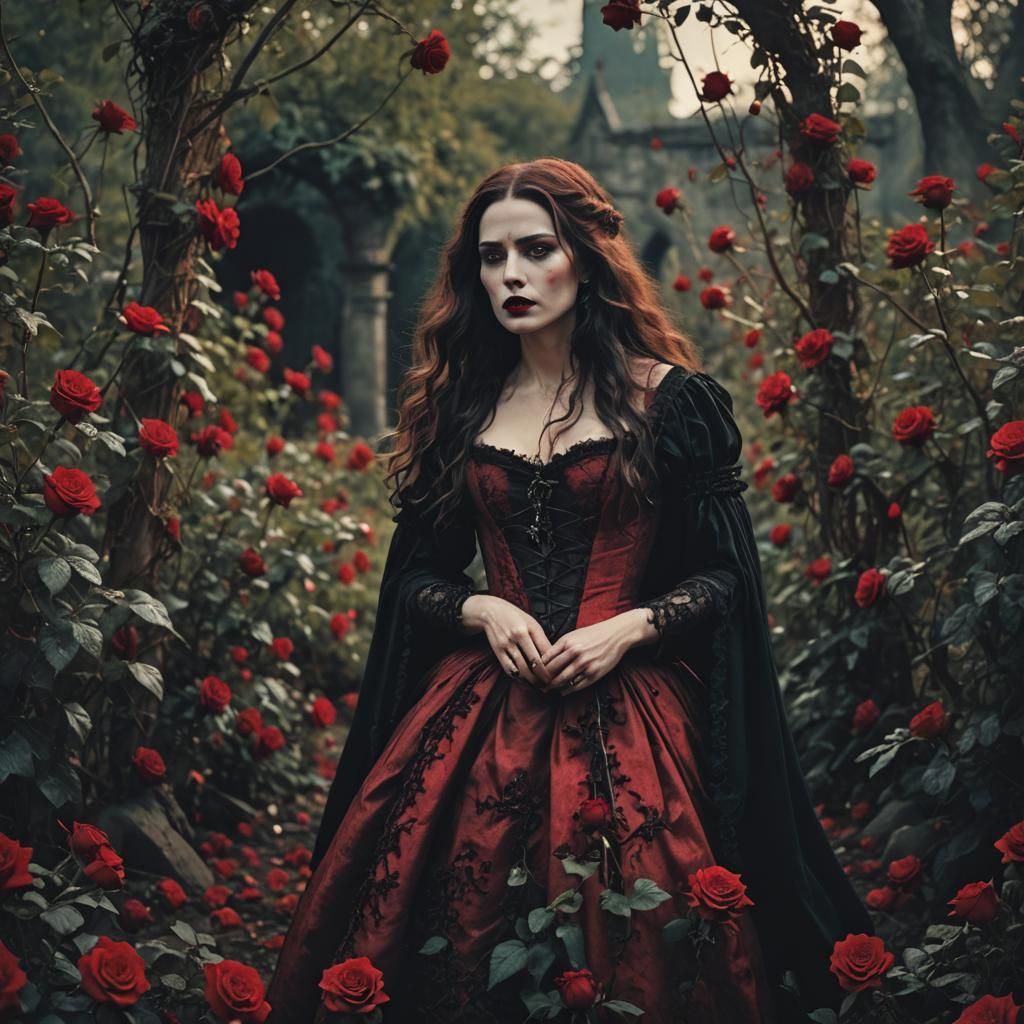 Gothic Noble Woman in a Rose Garden