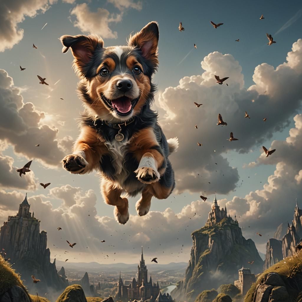 Adorable Dog Jumping: Epic Cinematic Digital Painting