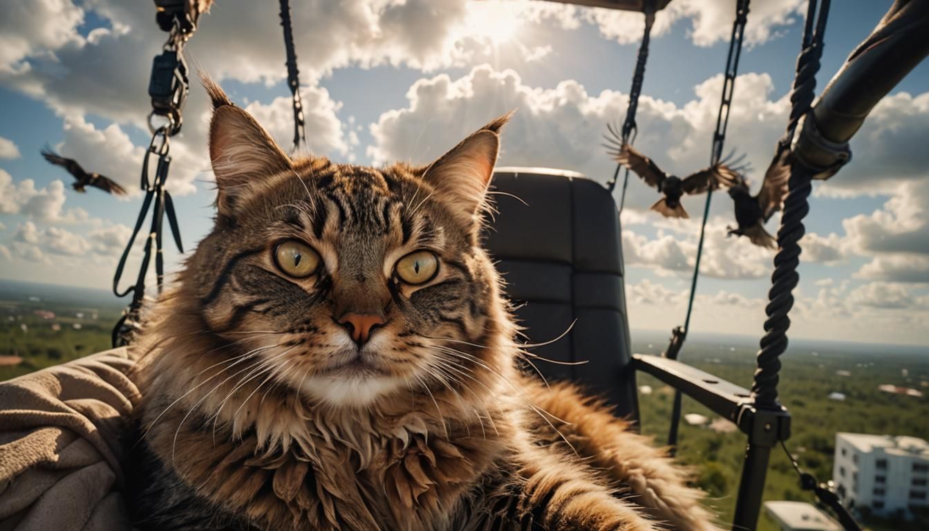 Adventurous Cat In A Chair Flying Over Florida