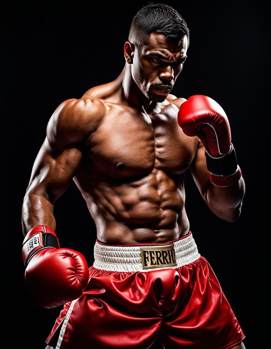 Boxer in Fighting Pose: Hyperrealistic Digital Art