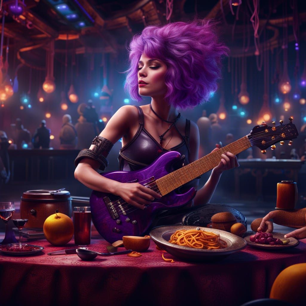 Woman with Purple Hair on Stage, Matte Painting