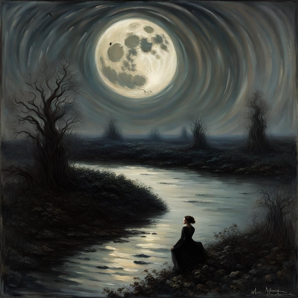 Magnificent Moonscape in Modern Impressionist Style