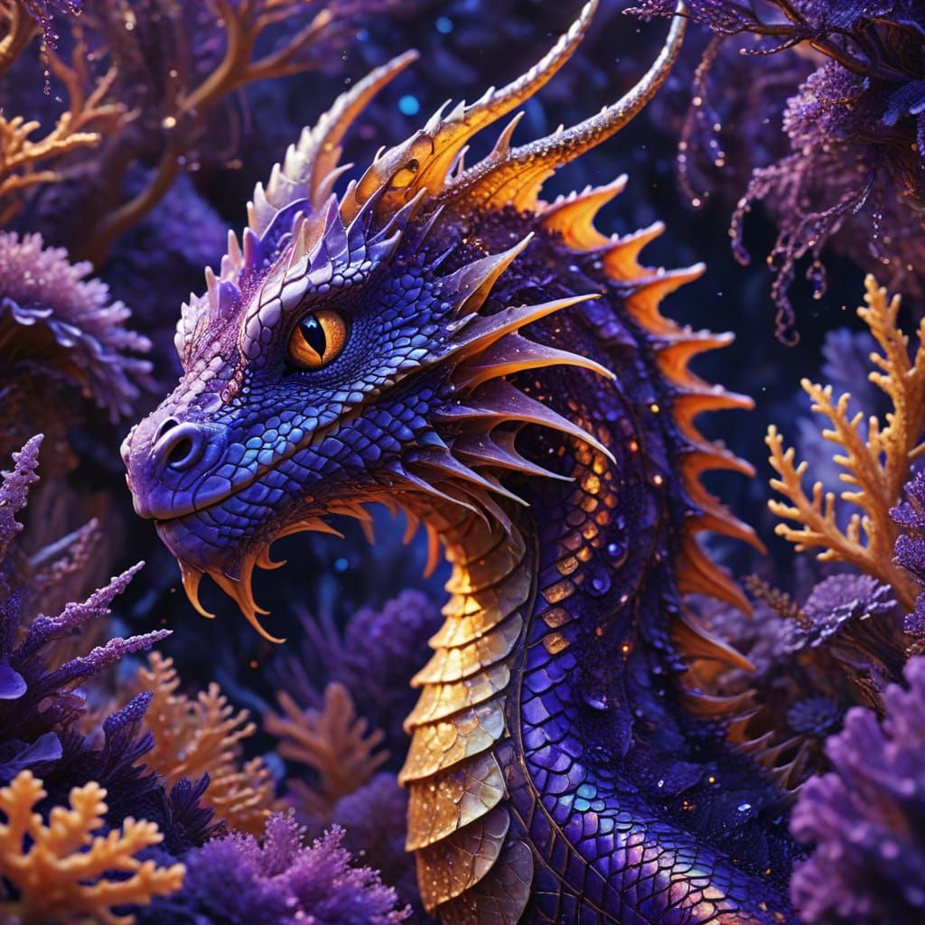 Orange and Purple Sea Serpent in Coral Reef