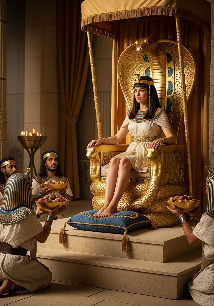 Egyptian Queen on Cobra Throne with Offerings