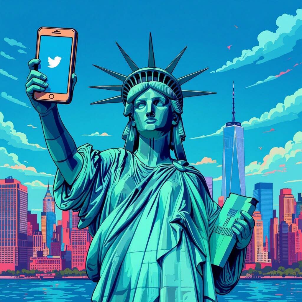 Statue of Liberty Selfie in Stylized Digital Art