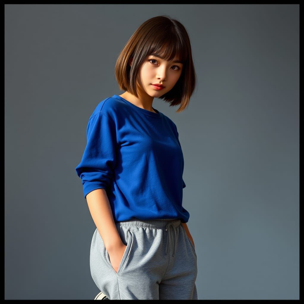 Realistic Female Student with Bob Hair in 8K