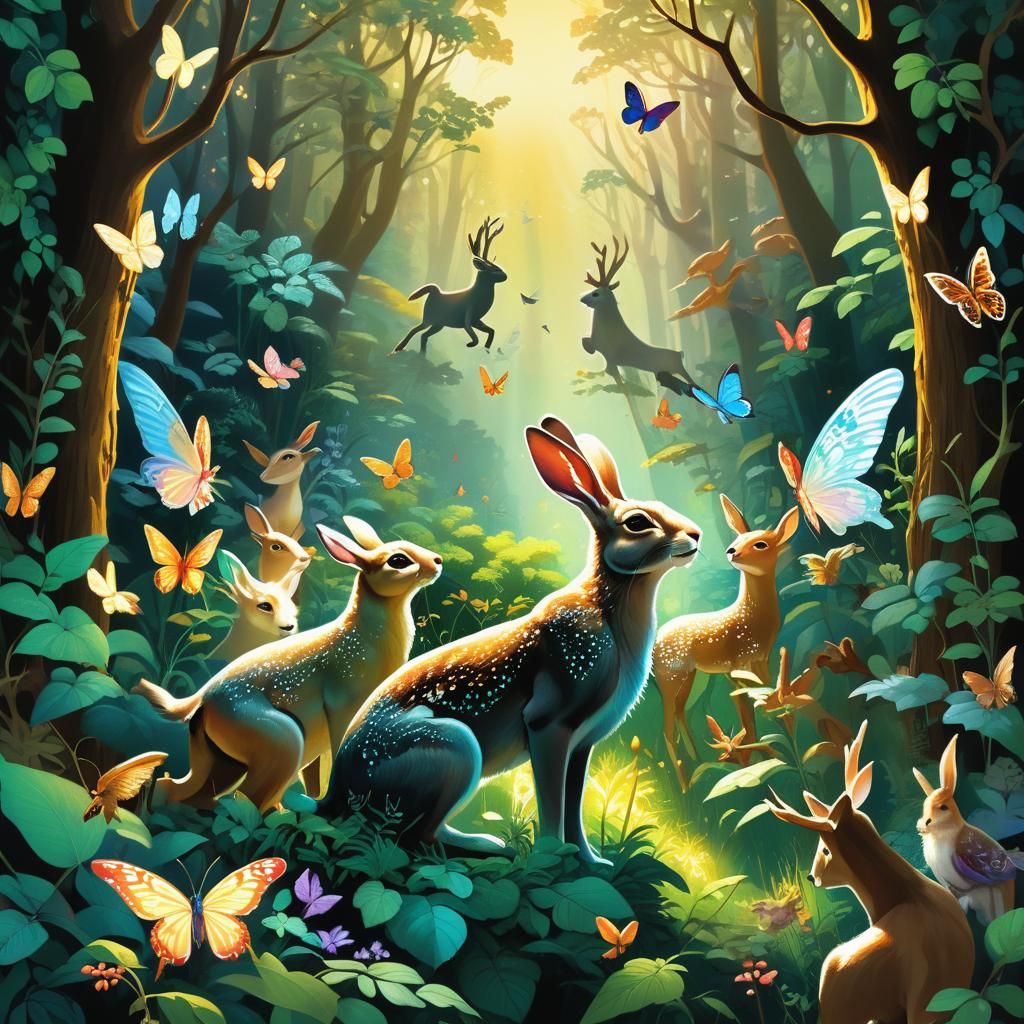 Jungle Animals Celebrate Freedom: Whimsical Matte Painting