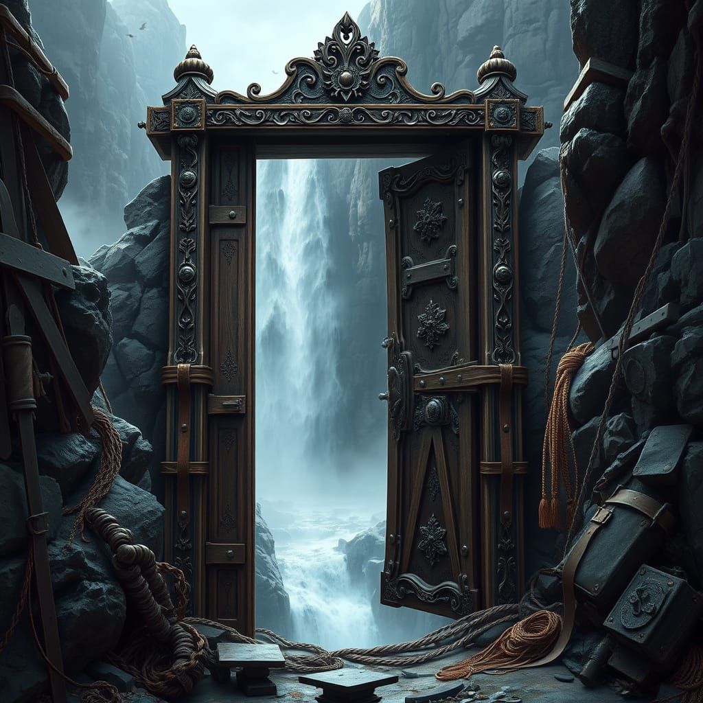Majestic Door Opens onto Doom Waterfall