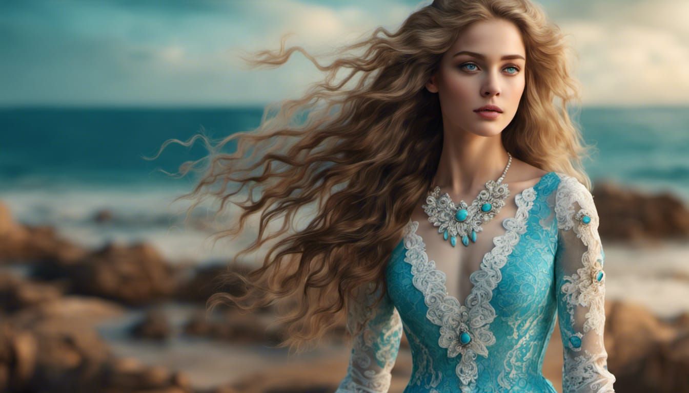 Elegant Lady in Lace Dress, Hyper-Realistic Detail