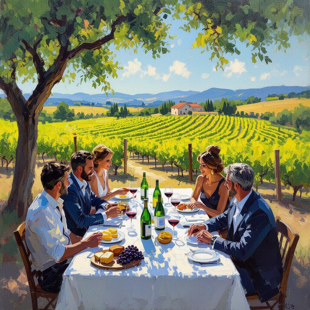 Napa Valley Vineyard in Impressionist Style