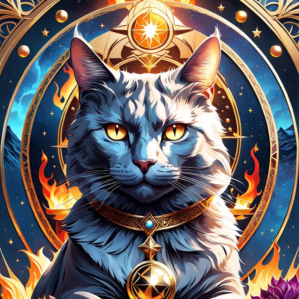 Mysterious Tarot Card with Cat Portrait