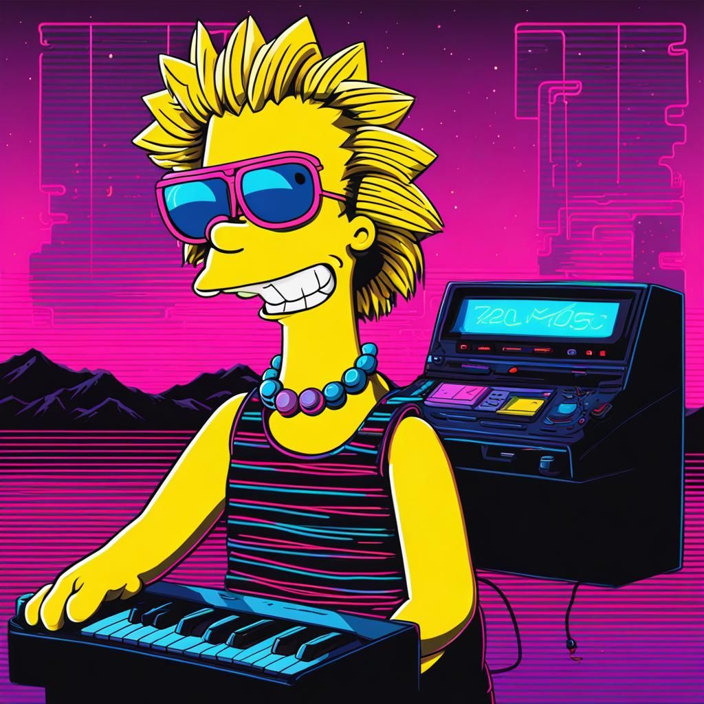 Lisa Simpson in Synthwave Neon Style